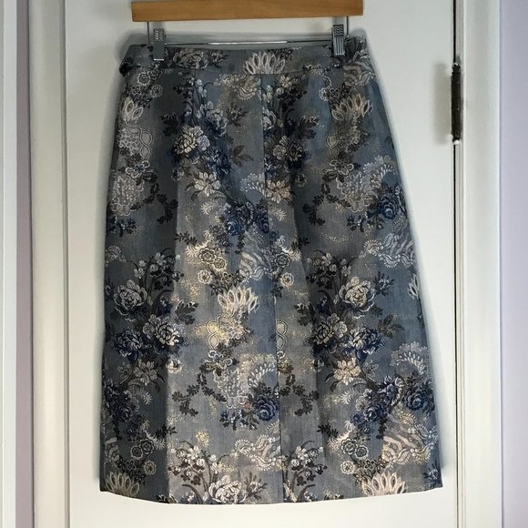 NWT J. Crew Collection Blue Wrap Pencil Skirt Floral Jacquard - Picture 4 of 15